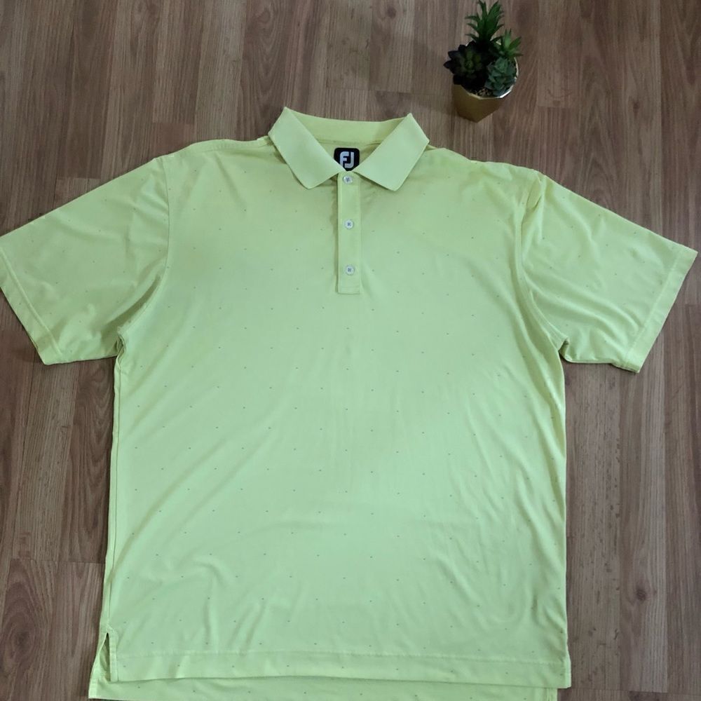 FootJoy Golf Polo Shirt Yellow w/ Gray Dots Short Sleeve